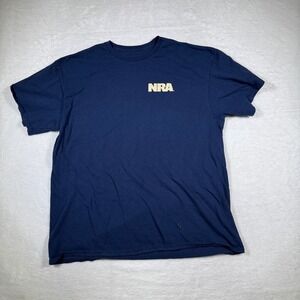 NRA National Rifle Association T Shirt Navy Blue Flag Ammo Graphic Tee Large